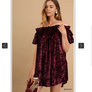 Umgee Off-Shoulder Balloon Sleeve Velvet Mini Dress
